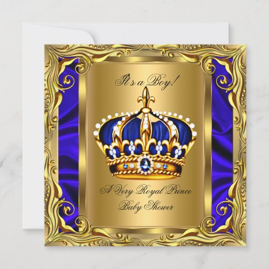 Prince Royal Blue Baby shower Regal Gold Boy Kaart (Voorkant)