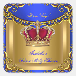Prince Royal Blue Baby shower Regal Red Gold Boy 3 Vierkante Sticker