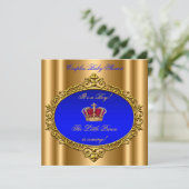 Prince Royal Blue Boy Baby shower Crown Gold Kaart (Staand voorkant)