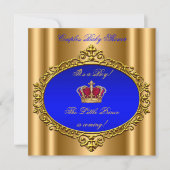 Prince Royal Blue Boy Baby shower Crown Gold Kaart (Voorkant)
