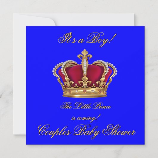 Prince Royal Blue Boy Baby shower Crown Kaart (Voorkant)