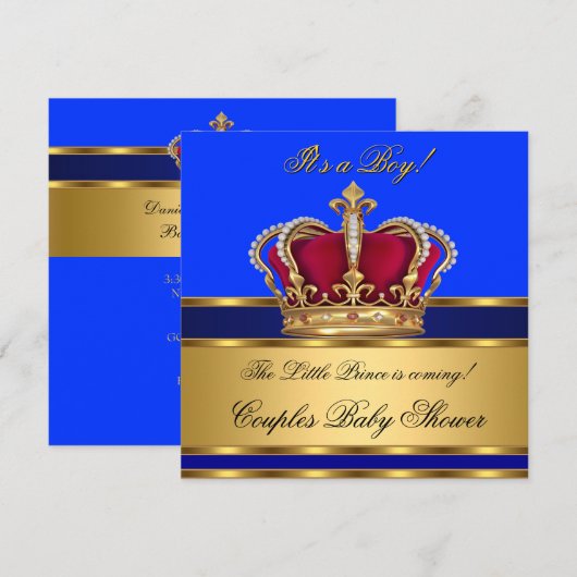 Prince Royal Blue Boy Baby shower Crown Kaart (Voorkant / Achterkant)