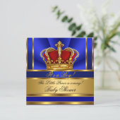 Prince Royal Blue Boy Baby shower Red Gold Crown Kaart (Staand voorkant)
