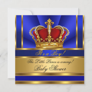 Prince Royal Blue Boy Baby shower Red Gold Crown Kaart
