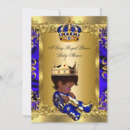 Prince Royal Blue Boy Baby shower Regal Gold 2 Kaart (Voorkant)