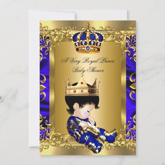 Prince Royal Blue Boy Baby shower Regal Gold 2a Kaart (Voorkant)