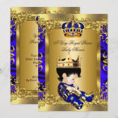 Prince Royal Blue Boy Baby shower Regal Gold 2a Kaart (Voorkant / Achterkant)