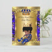 Prince Royal Blue Boy Baby shower Regal Gold Kaart (Staand voorkant)