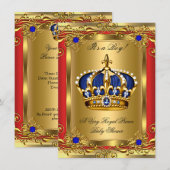 Prince Royal Blue Boy Baby shower Regal Red Gold 2 Kaart (Voorkant / Achterkant)