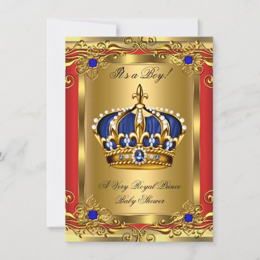 Prince Royal Blue Boy Baby shower Regal Red Gold 2 Kaart (Voorkant)