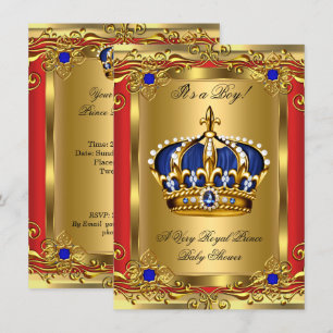 Prince Royal Blue Boy Baby shower Regal Red Gold 2 Kaart