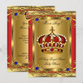 Prince Royal Blue Boy Baby shower Regal Red Gold 3 Kaart (Voorkant / Achterkant)