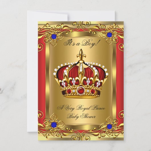 Prince Royal Blue Boy Baby shower Regal Red Gold 3 Kaart (Voorkant)