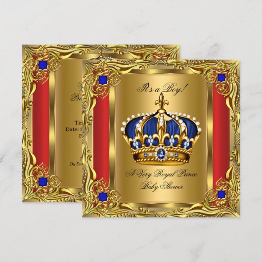 Prince Royal Blue Boy Baby shower Regal Red Gold Kaart (Voorkant / Achterkant)