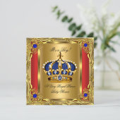 Prince Royal Blue Boy Baby shower Regal Red Gold Kaart (Staand voorkant)