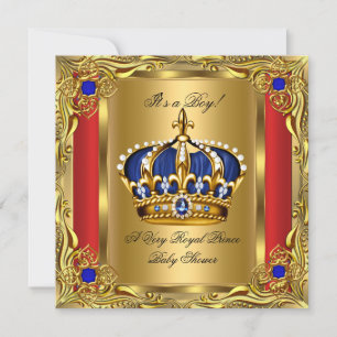 Prince Royal Blue Boy Baby shower Regal Red Gold Kaart