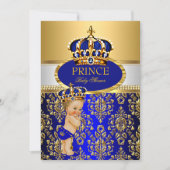 Prince Royal Blue Crown Baby shower Blonde Boy Kaart (Voorkant)