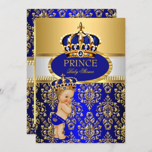 Prince Royal Blue Crown Baby shower Blonde Boy Kaart