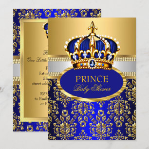 Prince Royal Blue Crown Baby shower Uitnodiging