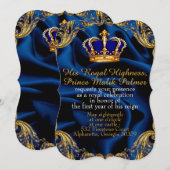 Prince Royal blue en Gold crown en zijde Invitati Kaart (Voorkant / Achterkant)