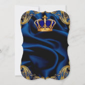 Prince Royal blue en Gold crown en zijde Invitati Kaart (Achterkant)