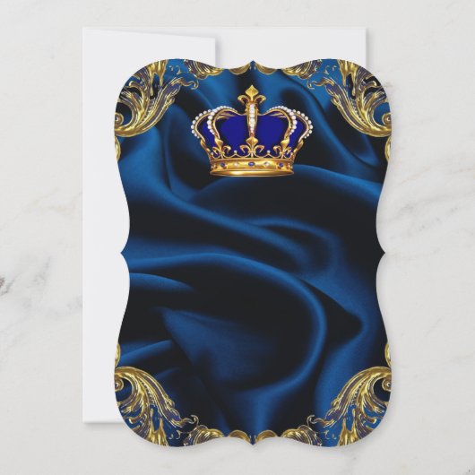 Prince Royal blue en Gold crown en zijde Invitati Kaart (Achterkant)
