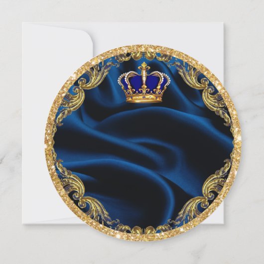 Prince Royal blue en Gold crown en zijde Invitati Kaart (Achterkant)