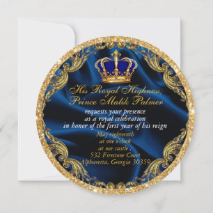 Prince Royal blue en Gold crown en zijde Invitati Kaart