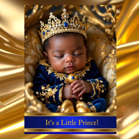 Prince Royal Blue Gold Baby shower Kaart