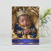 Prince Royal Blue Gold Baby shower Kaart (Staand voorkant)
