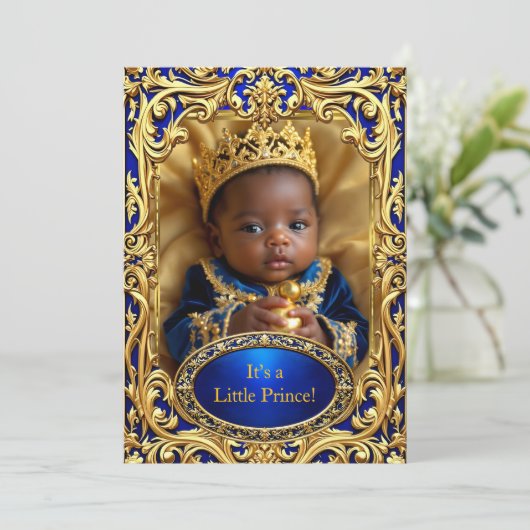 Prince Royal Blue Gold Baby shower Rattle Etnisch Kaart (Staand voorkant)