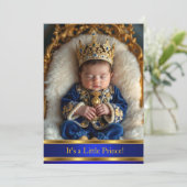 Prince Royal Blue Gold Baby shower Rattle Kaart (Staand voorkant)