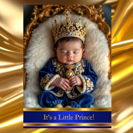 Prince Royal Blue Gold Baby shower Rattle Kaart