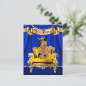 Prince Royal Blue Gold Baby Shower Uitnodigingen (Staand voorkant)