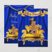 Prince Royal Blue Gold Baby Shower Uitnodigingen (Voorkant / Achterkant)