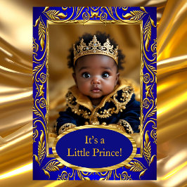 Prince Royal Blue Gold Boy Baby shower Kaart