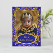 Prince Royal Blue Gold Boy Baby shower Kaart (Staand voorkant)