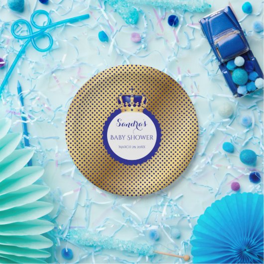 Prince Royal Blue Gold Crown Papieren Bordje (Feest)