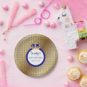 Prince Royal Blue Gold Crown Papieren Bordje (Feest)