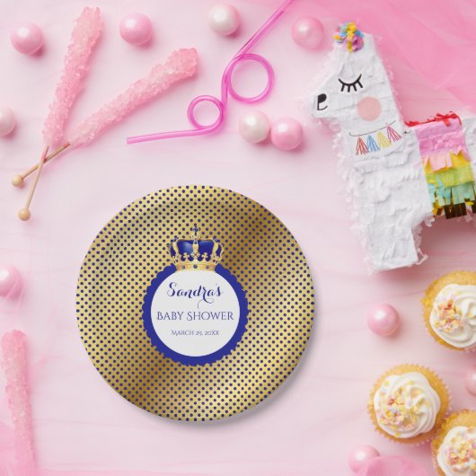 Prince Royal Blue Gold Crown Papieren Bordje (Feest)