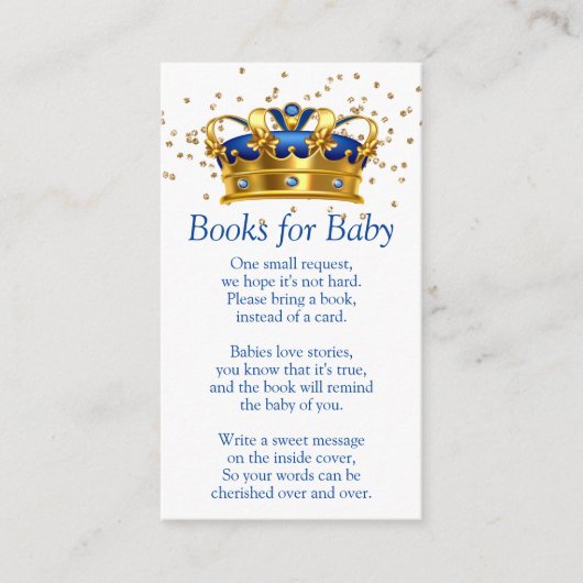 Prince Royal Blue Gold Elephant Books voor Baby Informatiekaartje (Voorkant)