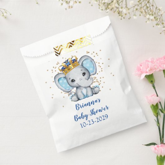 Prince Royal Blue Gold Elephant Boy Baby shower Bedankzakje (Gezegeld)