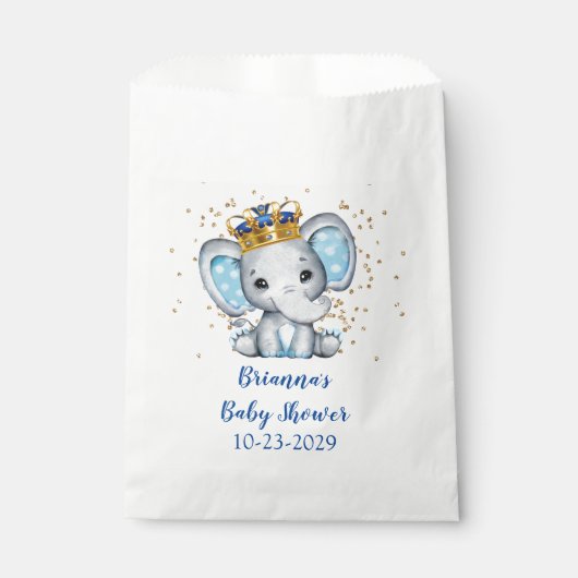Prince Royal Blue Gold Elephant Boy Baby shower Bedankzakje (Voorkant)