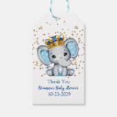 Prince Royal Blue Gold Elephant Boy Baby shower Cadeaulabel (Voorkant)