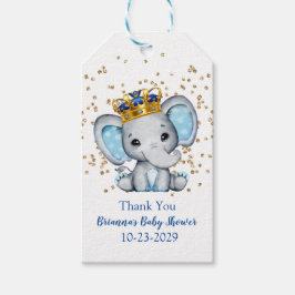 Prince Royal Blue Gold Elephant Boy Baby shower Cadeaulabel