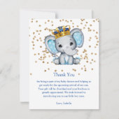 Prince Royal Blue Gold Elephant Boy Baby shower Kaart (Voorkant)