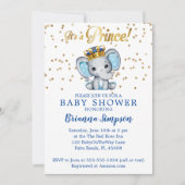 Prince Royal Blue Gold Elephant Boy Baby shower Kaart (Voorkant)