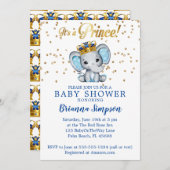 Prince Royal Blue Gold Elephant Boy Baby shower Kaart (Voorkant / Achterkant)