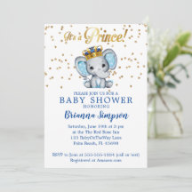 Prince Royal Blue Gold Elephant Boy Baby shower