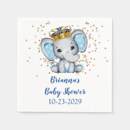 Prince Royal Blue Gold Elephant Boy Baby shower Servet
